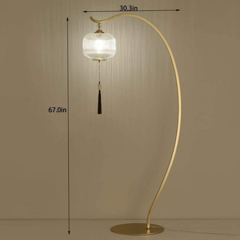 Illuminate Your Space with the Golden Glow of our Modern Pendant Tassel Glass Floor Lamp - The Perfect Reading Companion