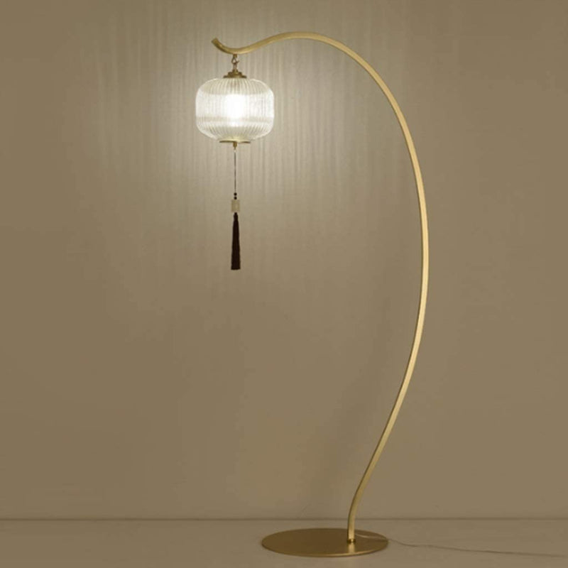 Illuminate Your Space with the Golden Glow of our Modern Pendant Tassel Glass Floor Lamp - The Perfect Reading Companion