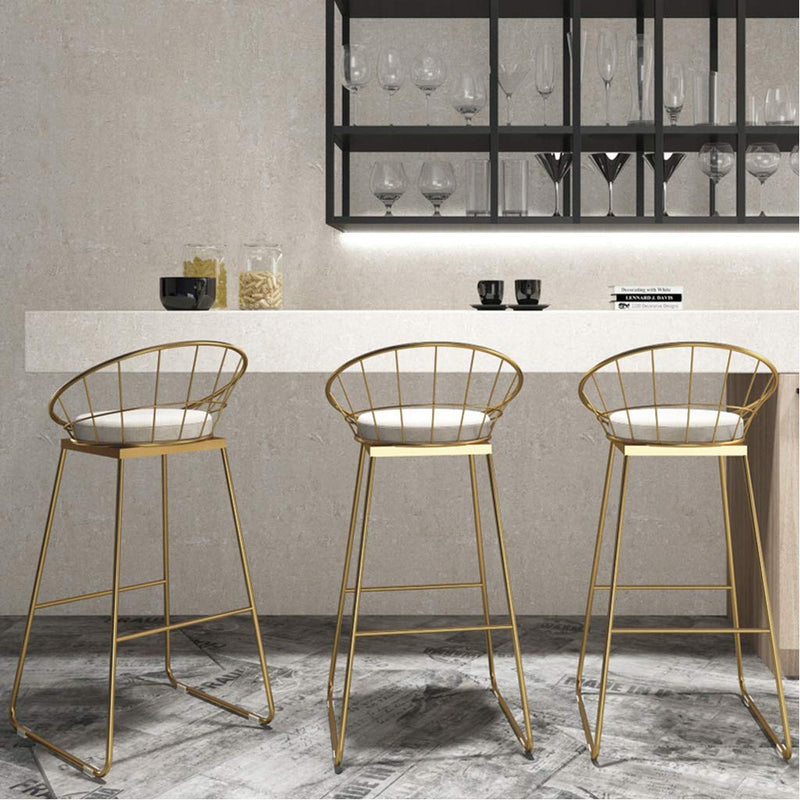 Premium Gold Kitchen Counter Bar Chairs with Footrest - Stylish Stools for Breakfast Bar, Metal Legs and Linen Seat, Max. 150kg